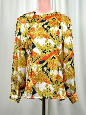 Vintage 80s Worthington Baroque Print Shoulder Padded Blouse